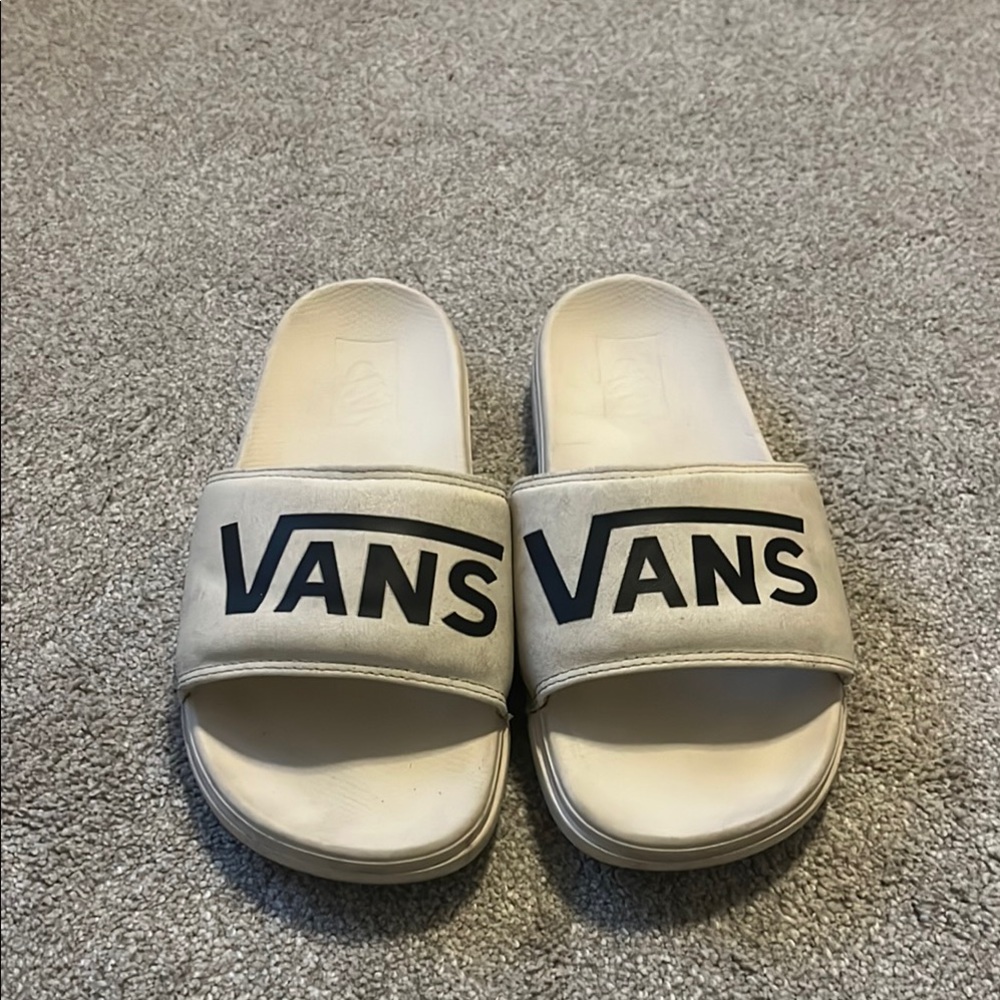 Vans Black and White Slide Sandals with Durable Rubber Sole